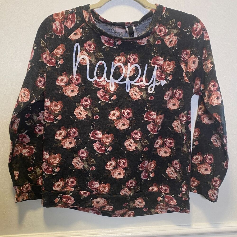 Cottagcore Lovely Souls Floral “Happy” Sweatshirt Long Sleeve Pullover Top M
